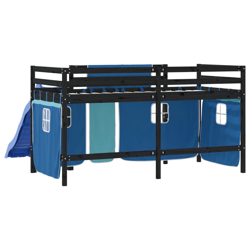 vidaXL Cama alta para niños con cortinas madera pino azul 80x200 cm