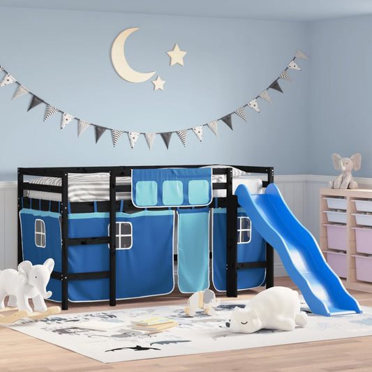 vidaXL Cama alta para niños con cortinas madera pino azul 80x200 cm