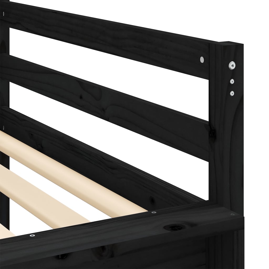 vidaXL Cama alta niños con cortinas madera pino blanco negro 90x200 cm