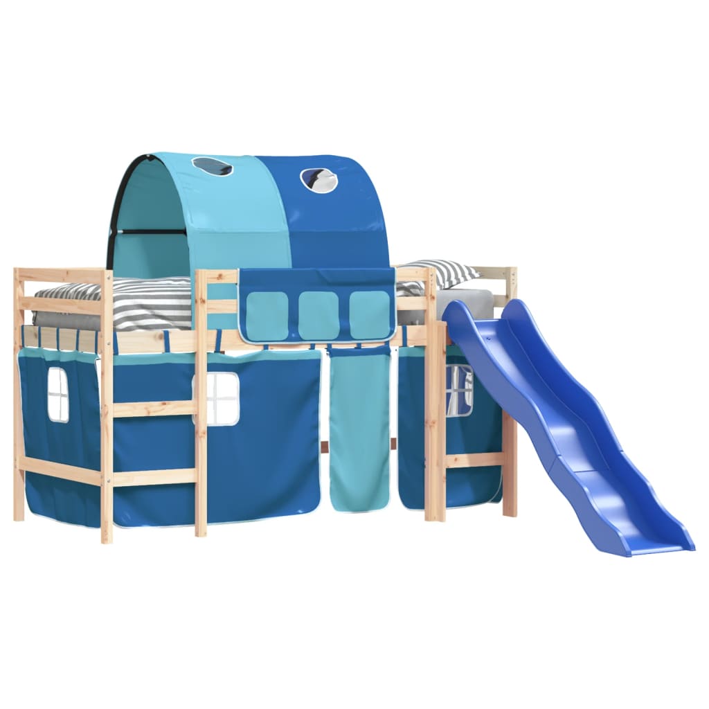 vidaXL Cama alta para niños con túnel madera pino azul 80x200 cm