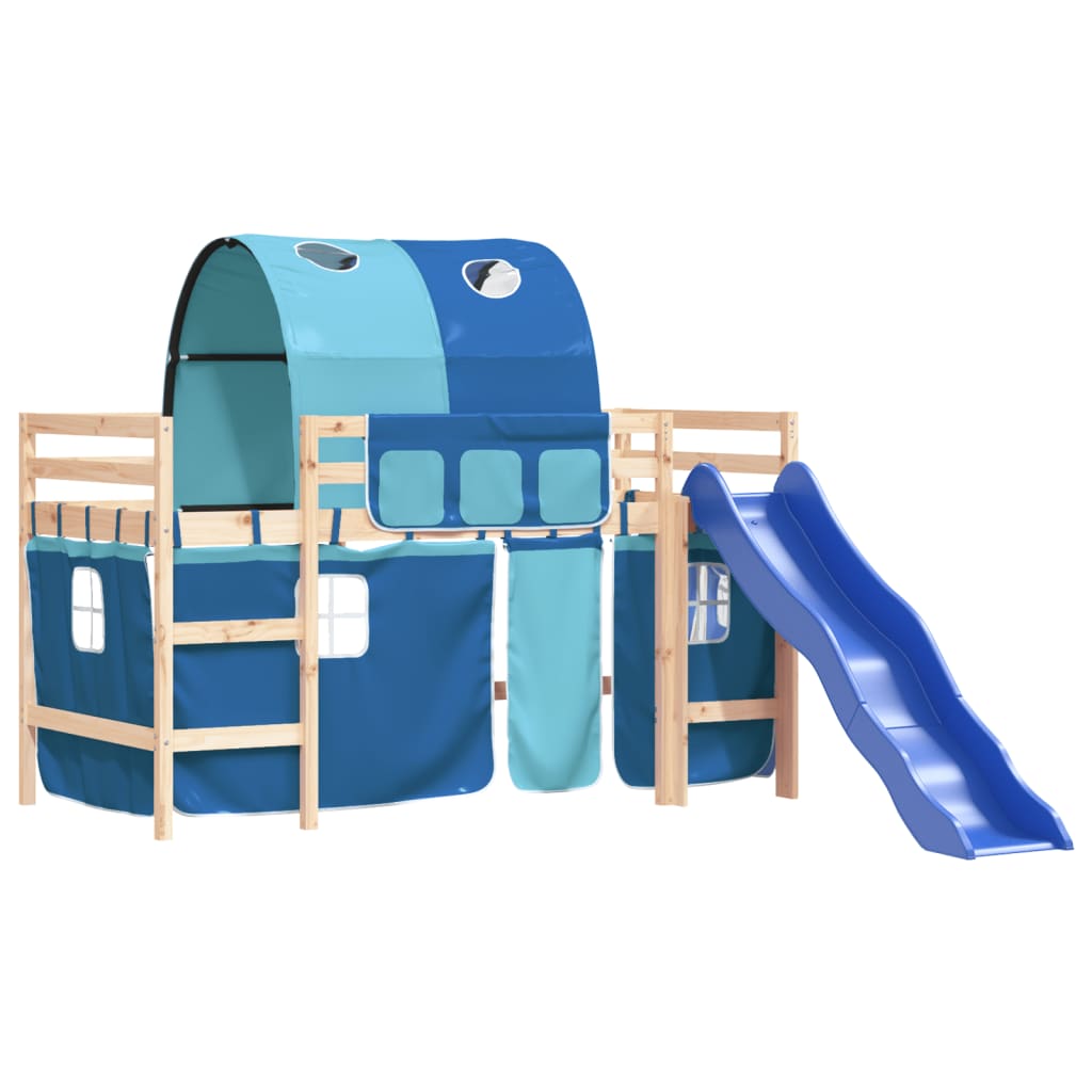 vidaXL Cama alta para niños con túnel madera pino azul 80x200 cm