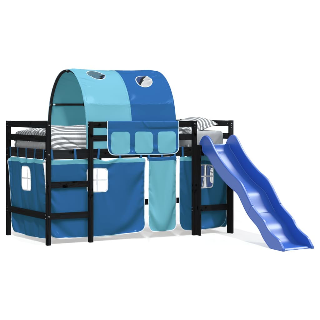 vidaXL Cama alta para niños con túnel madera pino azul 90x190 cm