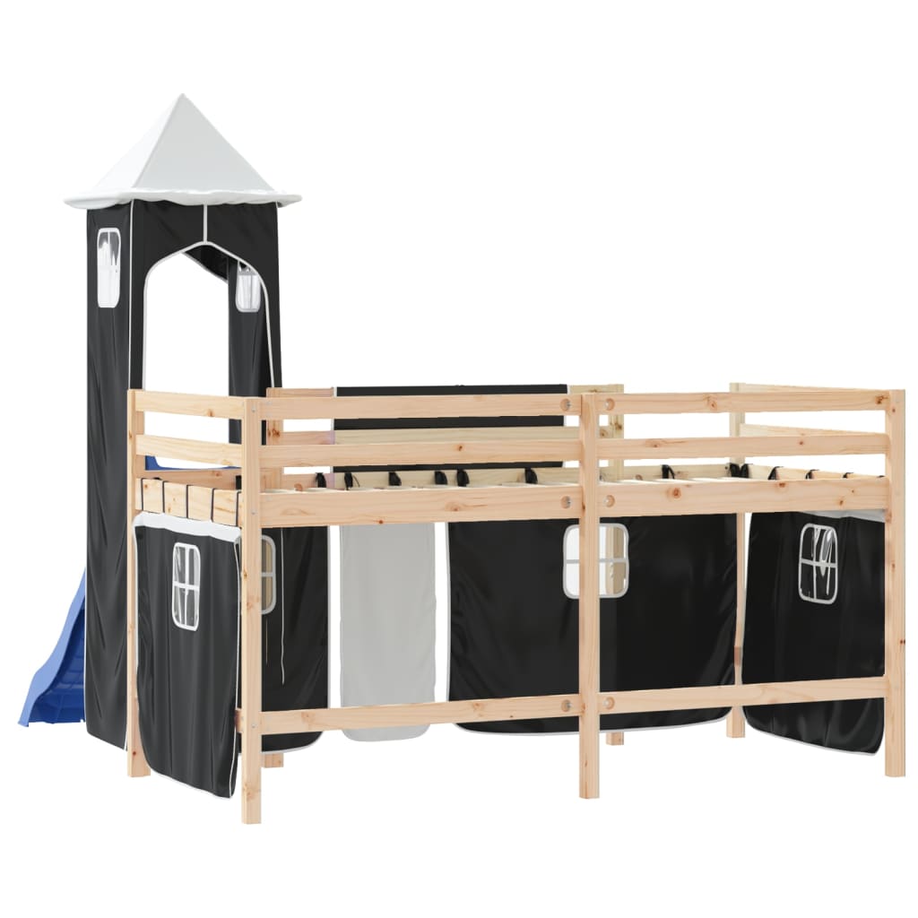 vidaXL Cama alta niños con torre madera pino blanco negro 80x200 cm