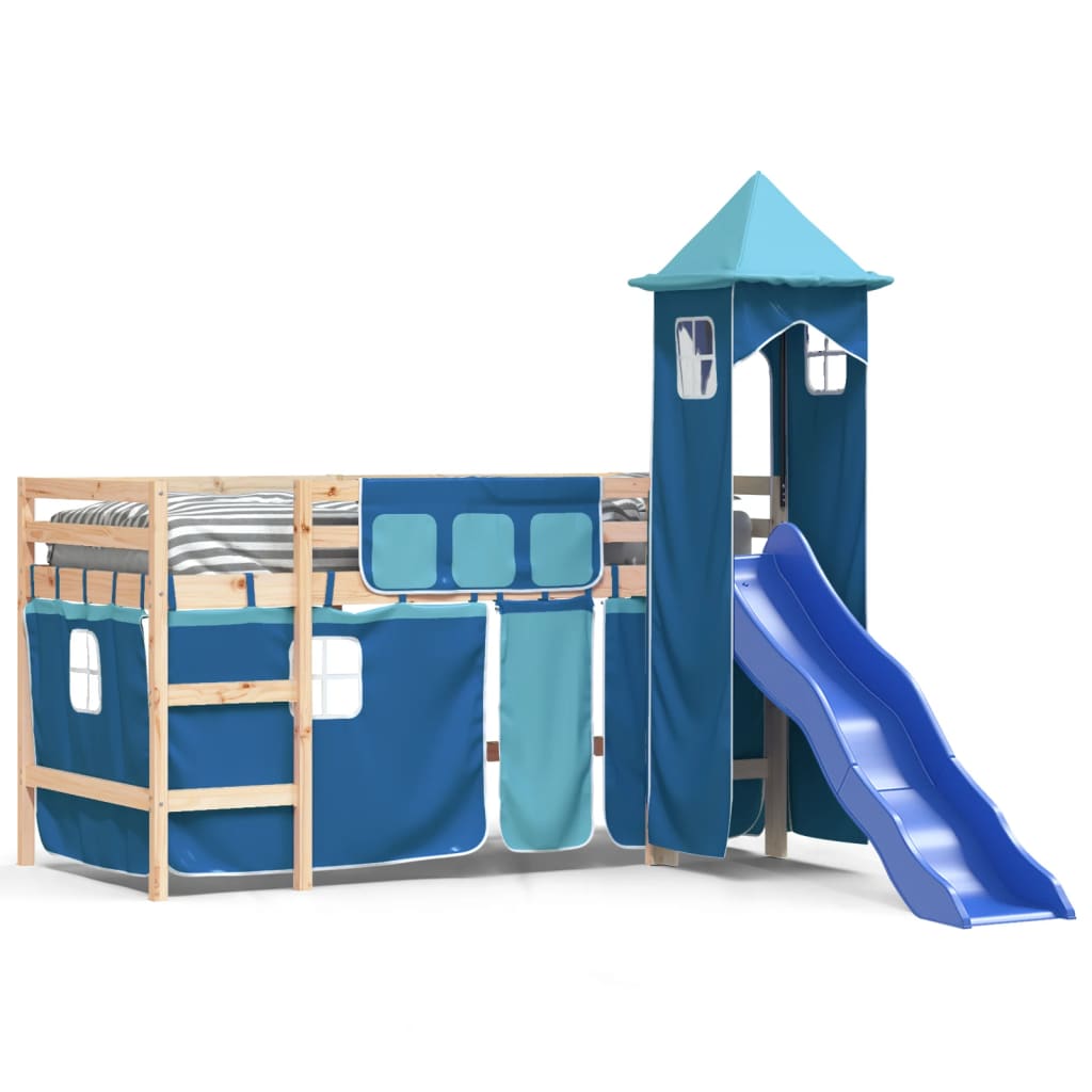 vidaXL Cama alta para niños con torre madera pino azul 80x200 cm