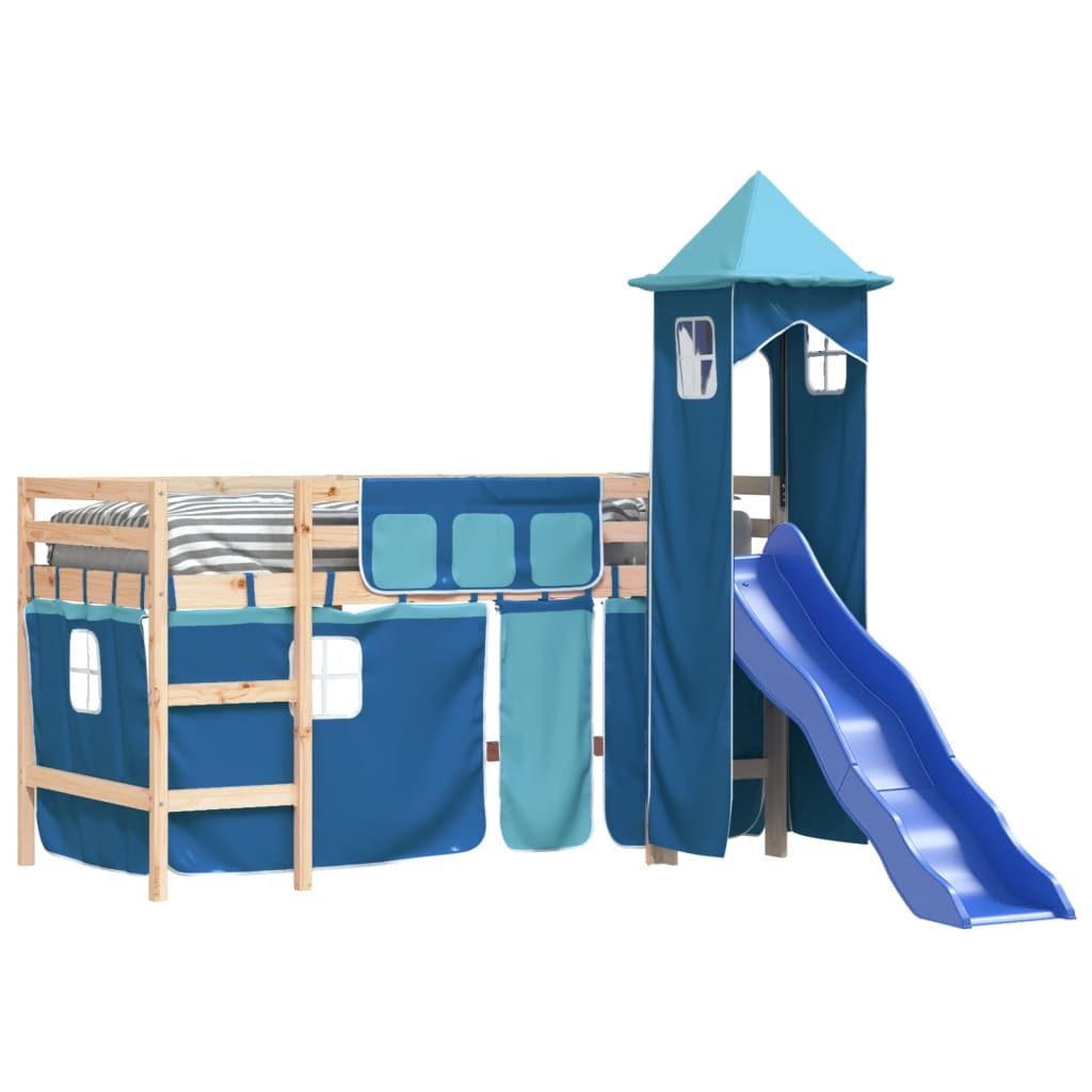 vidaXL Cama alta para niños con torre madera pino azul 80x200 cm