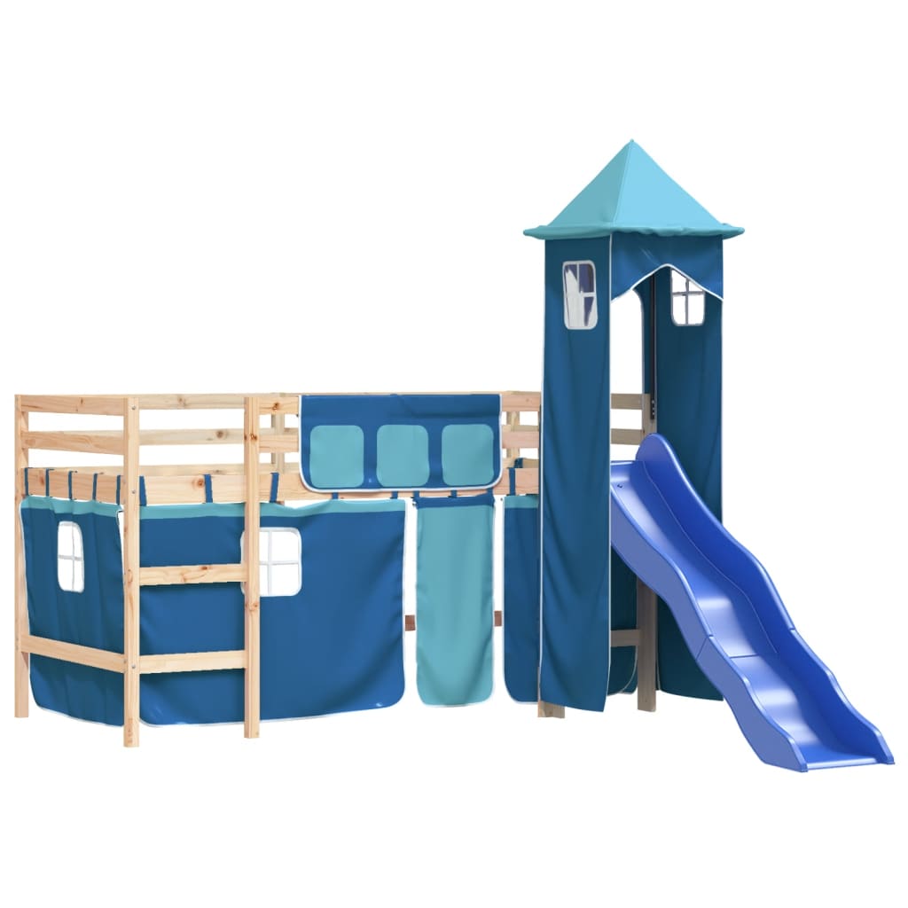 vidaXL Cama alta para niños con torre madera pino azul 80x200 cm