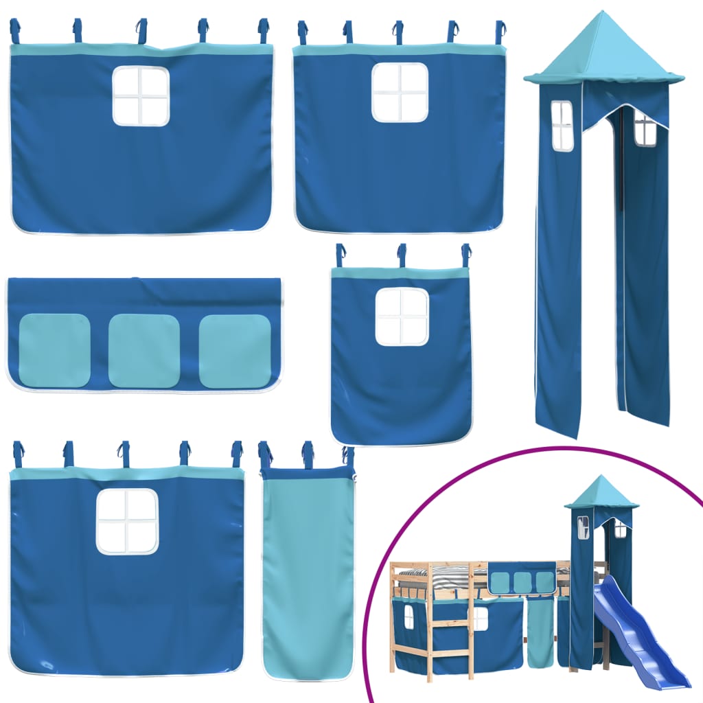 vidaXL Cama alta para niños con torre madera pino azul 80x200 cm