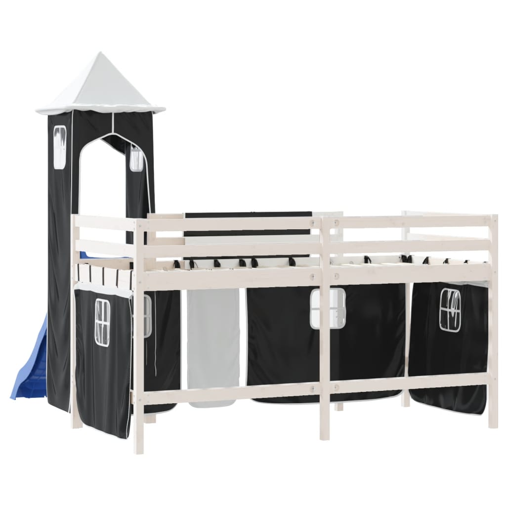 vidaXL Cama alta niños con torre madera pino blanco negro 80x200 cm