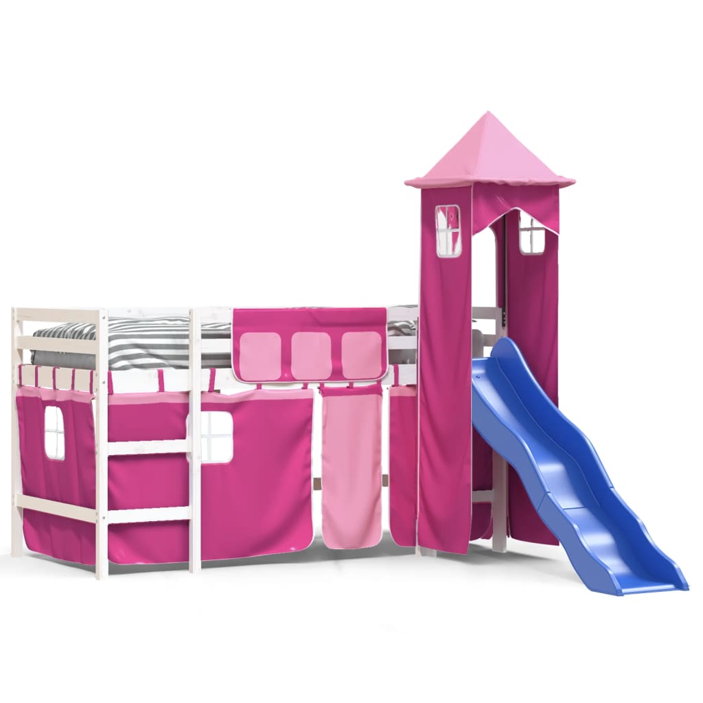 vidaXL Cama alta para niños con torre madera pino rosa 80x200 cm