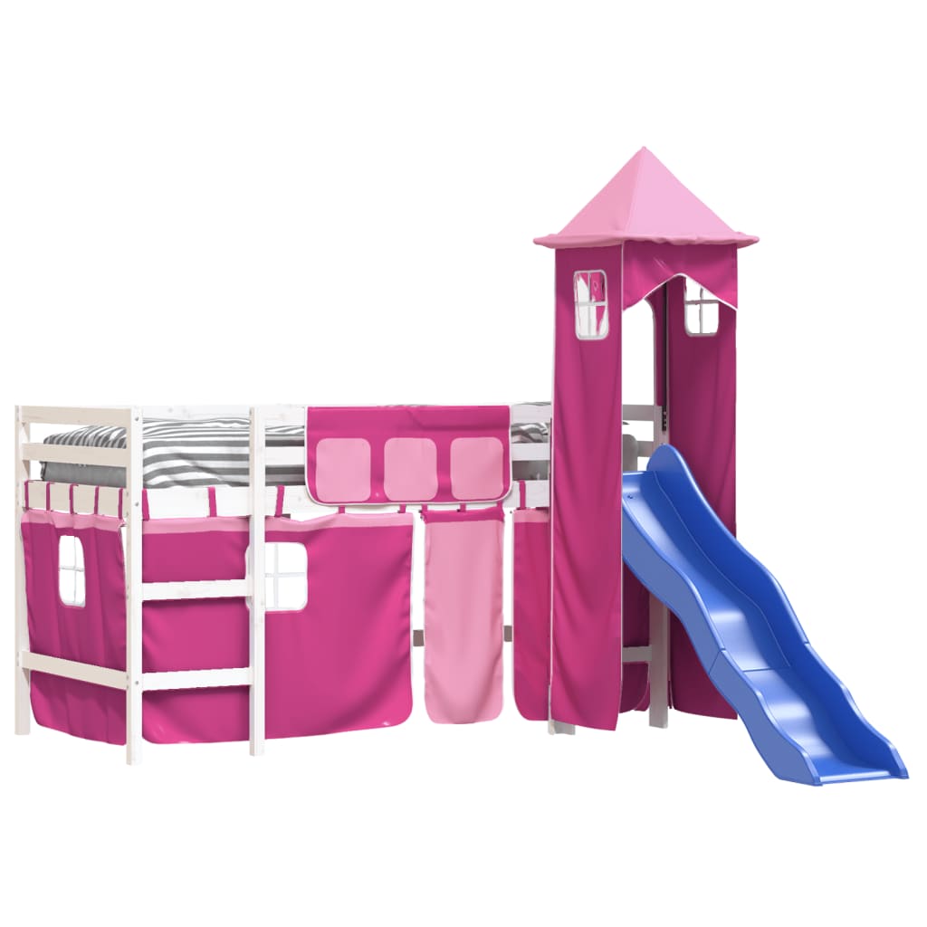 vidaXL Cama alta para niños con torre madera pino rosa 80x200 cm