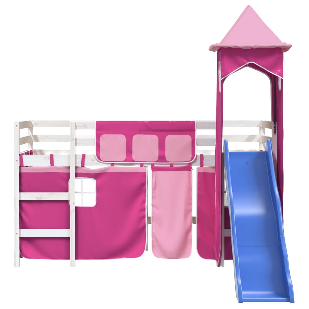 vidaXL Cama alta para niños con torre madera pino rosa 80x200 cm