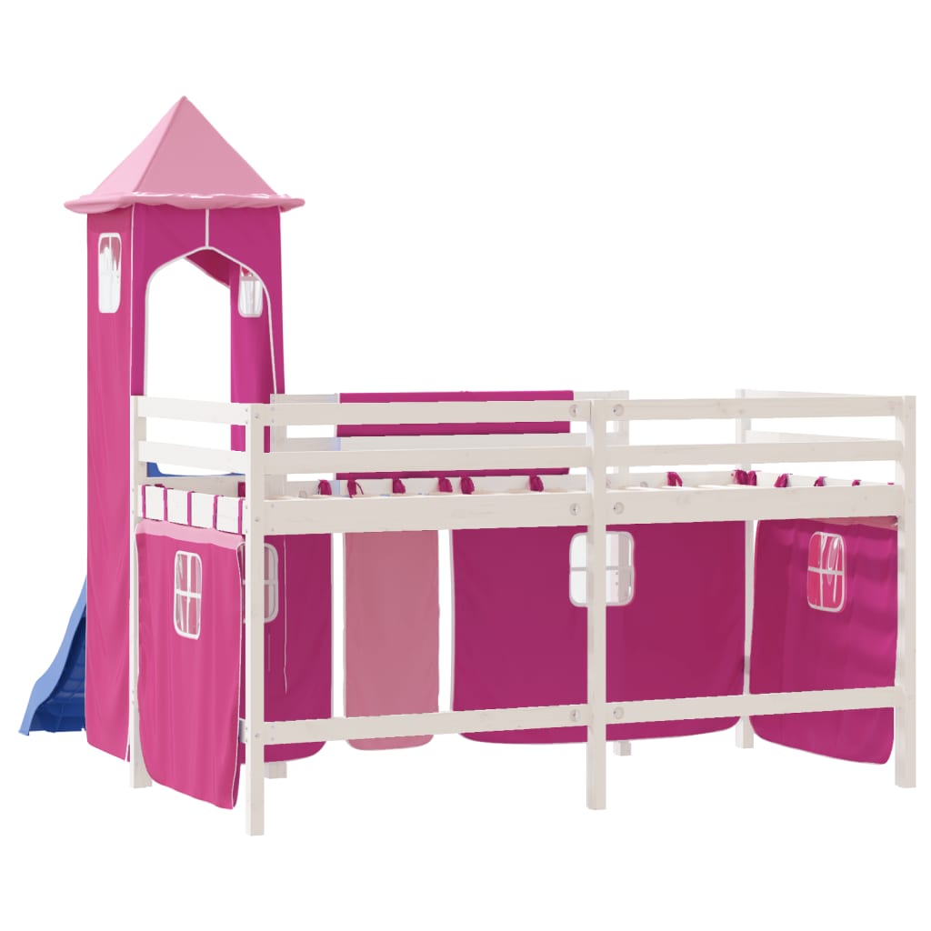 vidaXL Cama alta para niños con torre madera pino rosa 80x200 cm