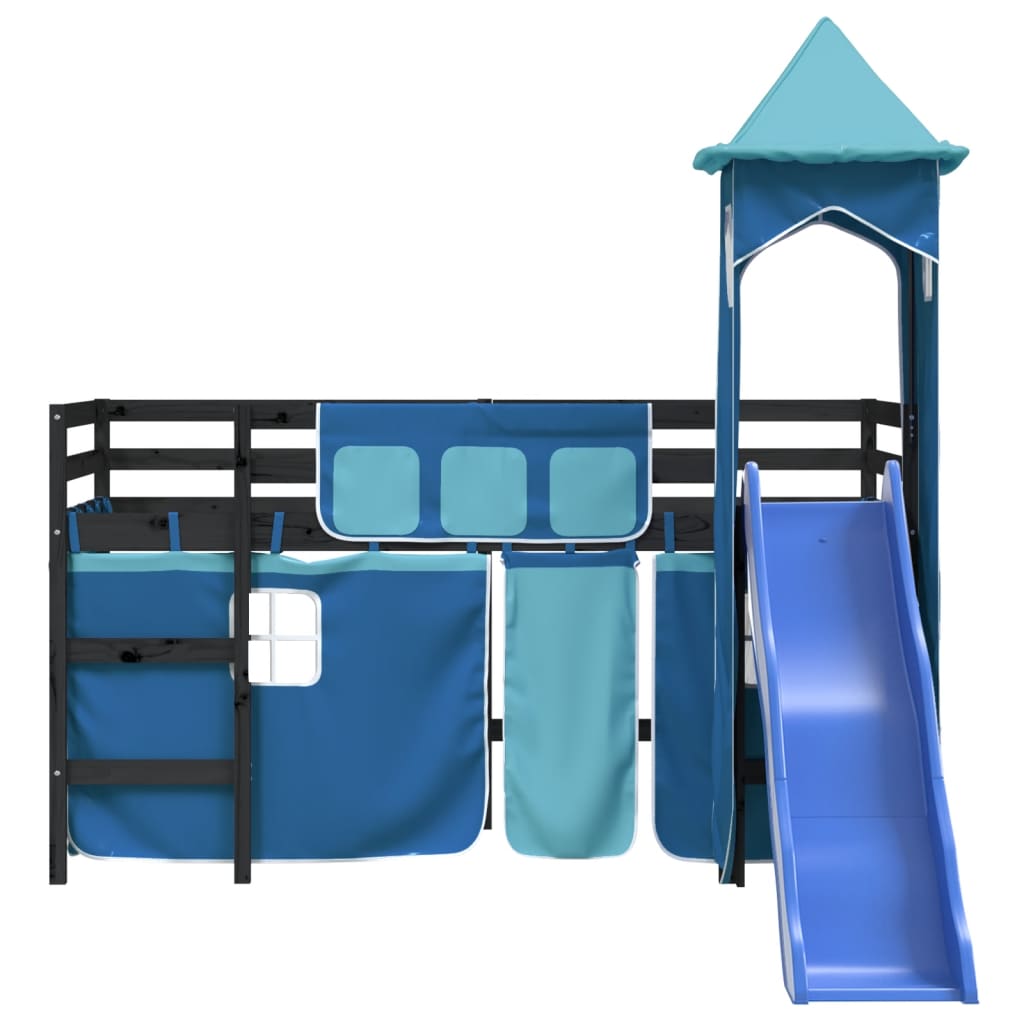 vidaXL Cama alta para niños con torre madera pino azul 90x200 cm