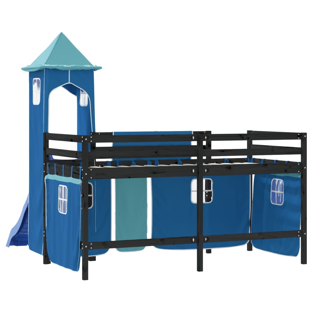 vidaXL Cama alta para niños con torre madera pino azul 90x200 cm