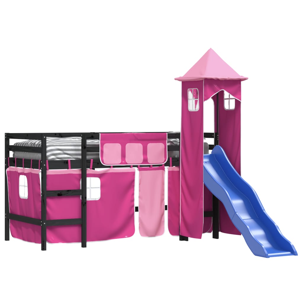 vidaXL Cama alta para niños con torre madera pino rosa 90x200 cm