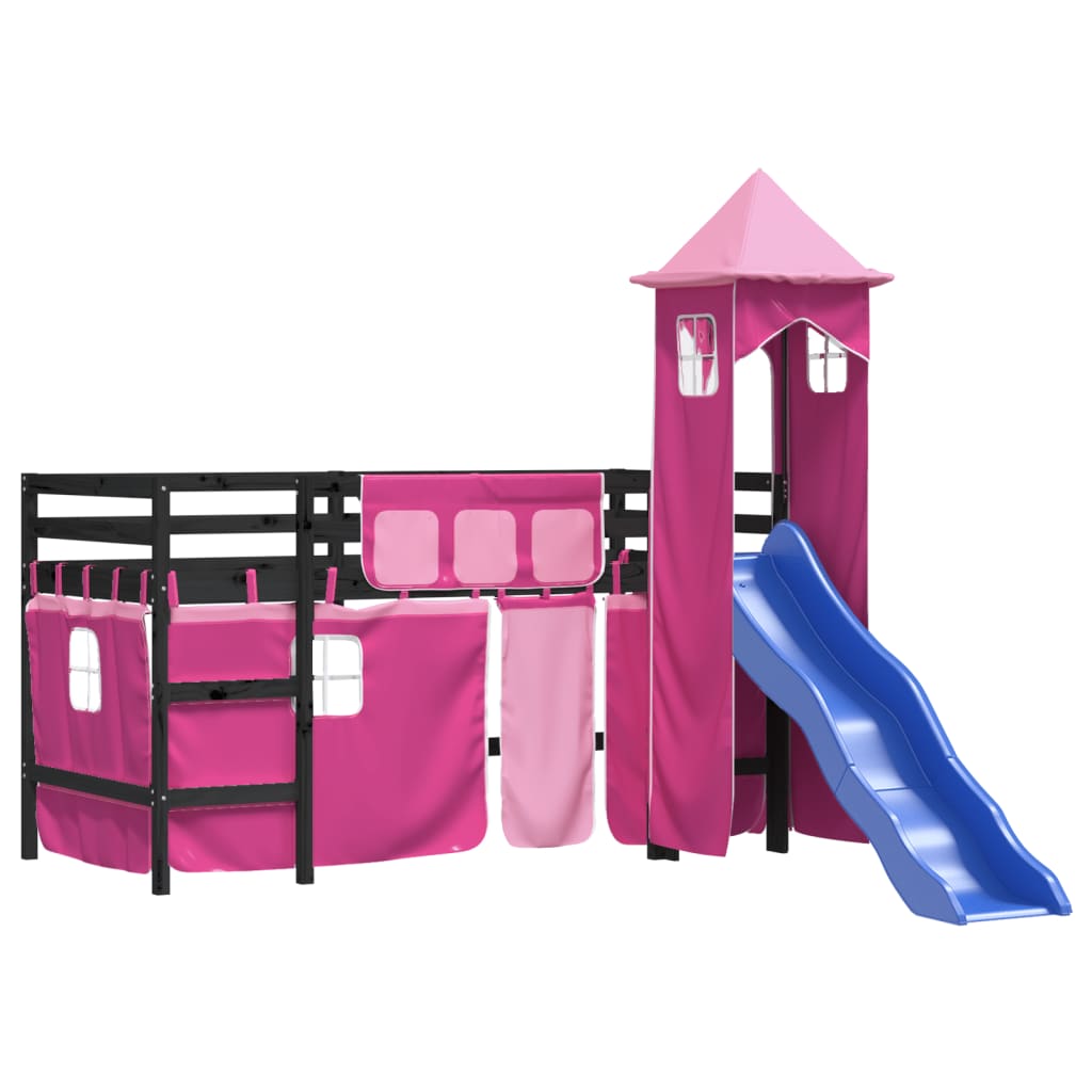 vidaXL Cama alta para niños con torre madera pino rosa 90x200 cm