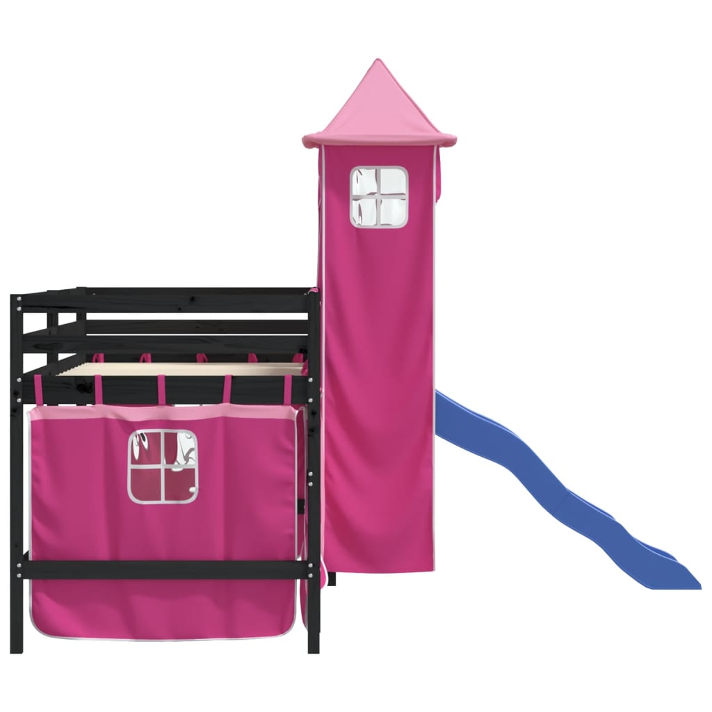 vidaXL Cama alta para niños con torre madera pino rosa 90x200 cm