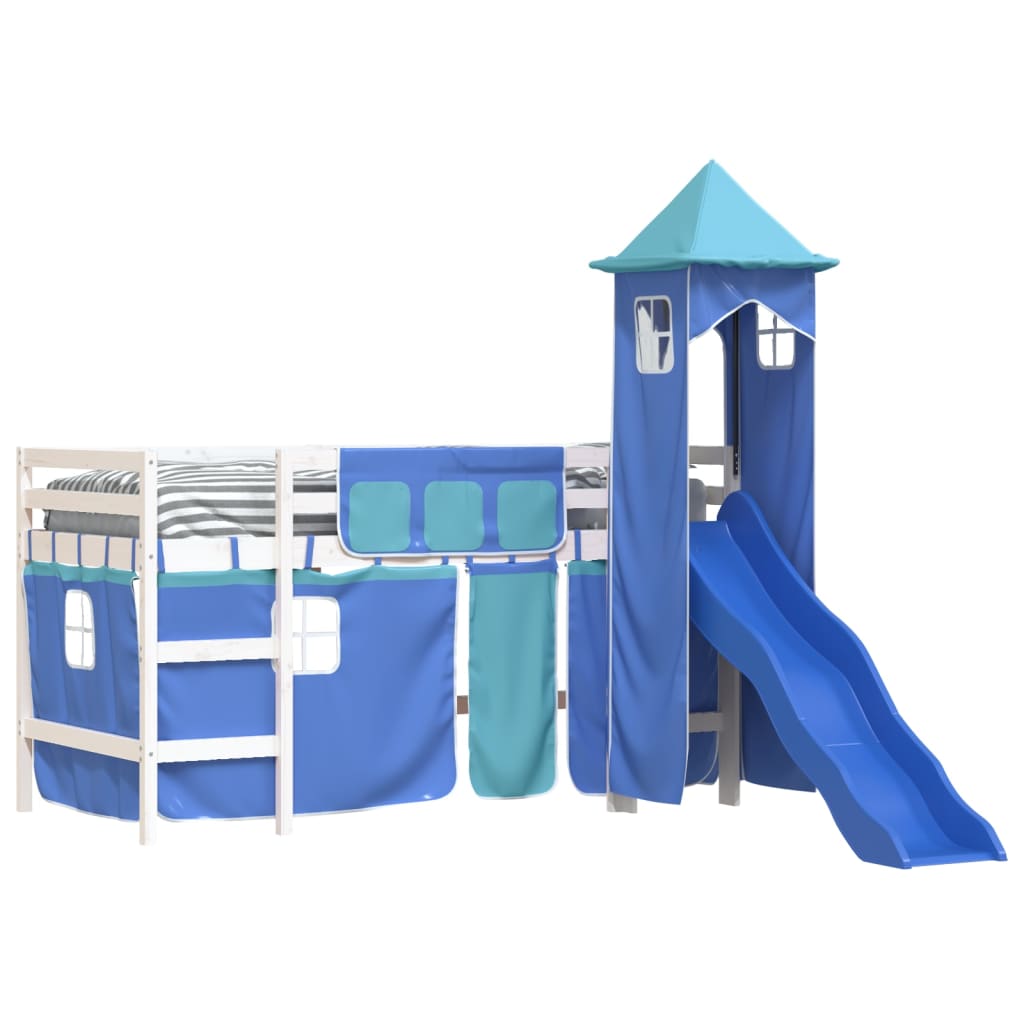 vidaXL Cama alta para niños con torre madera pino azul 90x190 cm