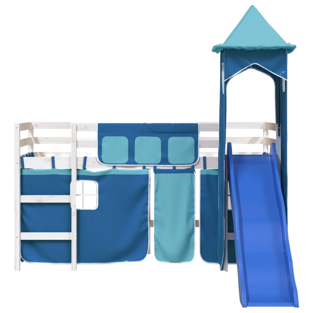 vidaXL Cama alta para niños con torre madera pino azul 90x190 cm