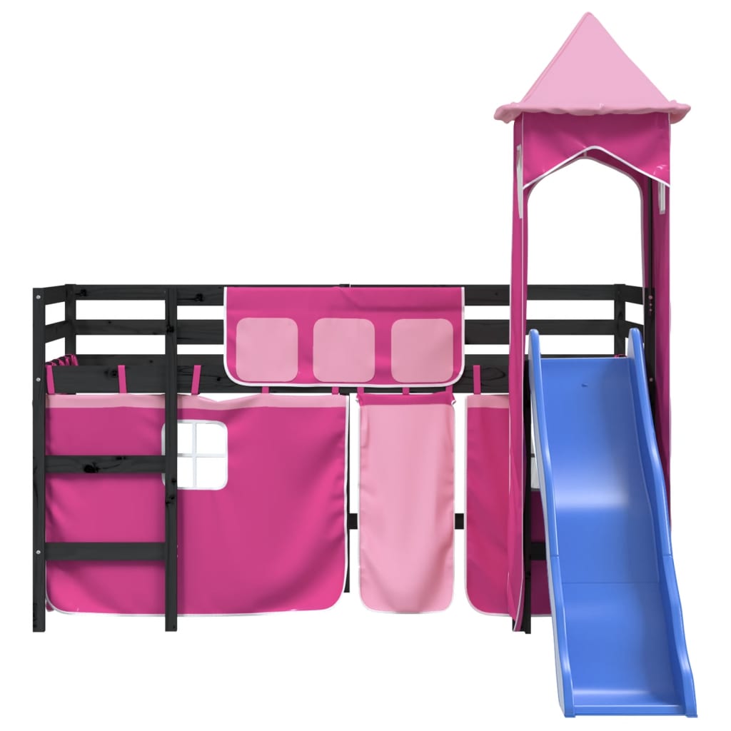 vidaXL Cama alta para niños con torre madera pino rosa 90x190 cm