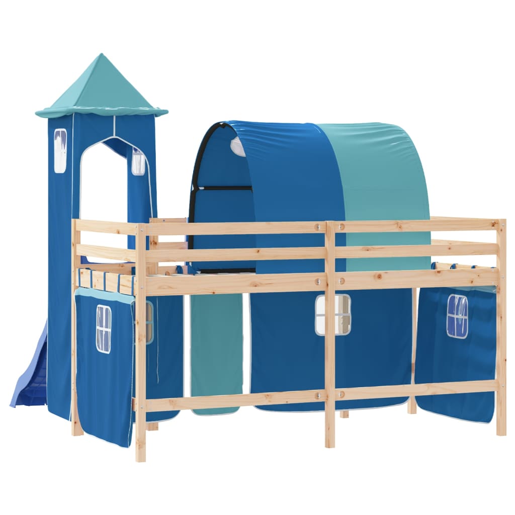 vidaXL Cama alta para niños con torre madera pino azul 80x200 cm