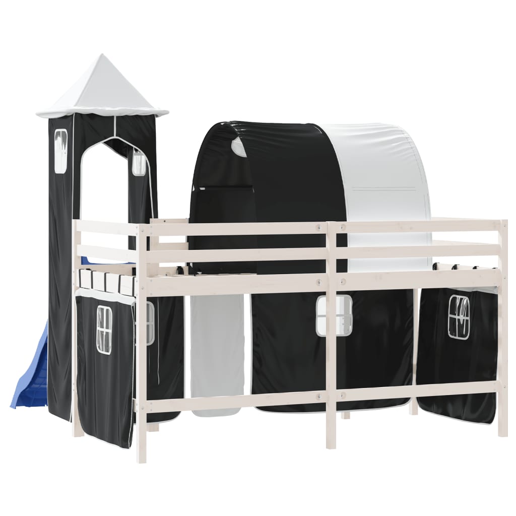 vidaXL Cama alta niños con torre madera pino blanco negro 80x200 cm