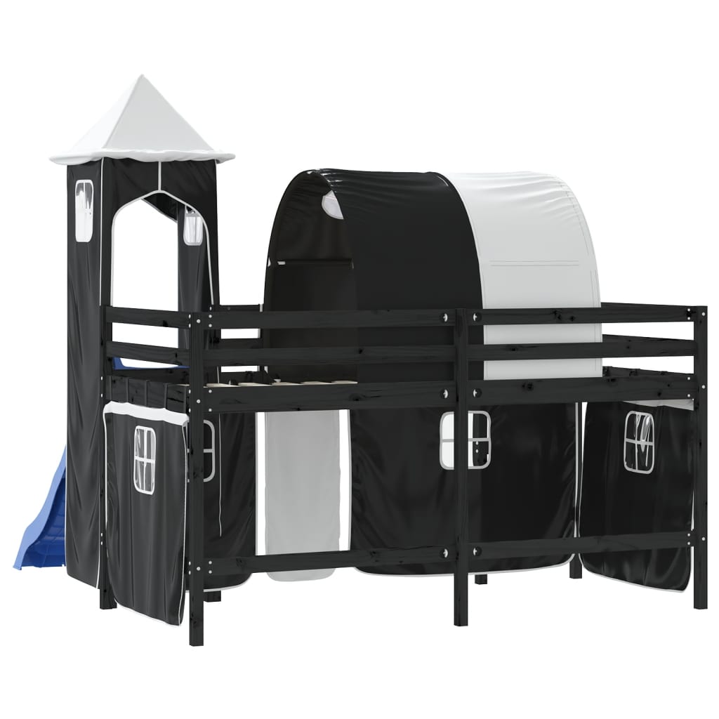 vidaXL Cama alta niños con torre madera pino blanco negro 80x200 cm