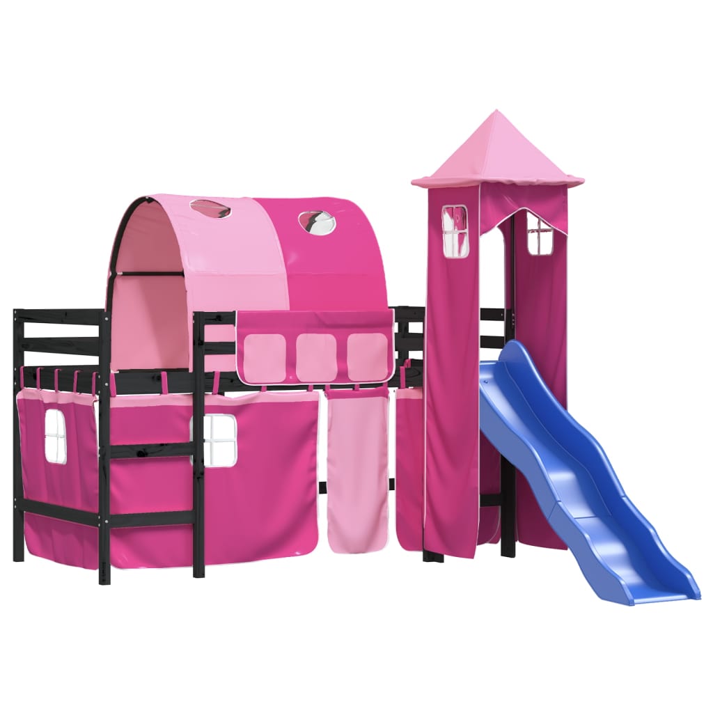 vidaXL Cama alta para niños con torre madera pino rosa 80x200 cm