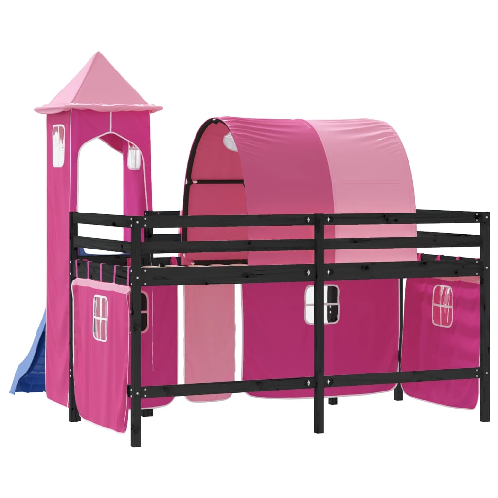 vidaXL Cama alta para niños con torre madera pino rosa 80x200 cm