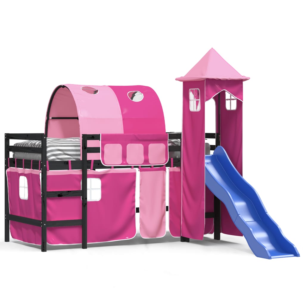 vidaXL Cama alta para niños con torre madera pino rosa 90x200 cm