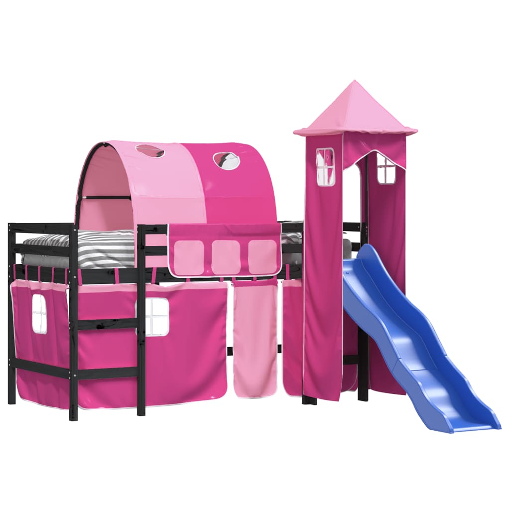 vidaXL Cama alta para niños con torre madera pino rosa 90x200 cm