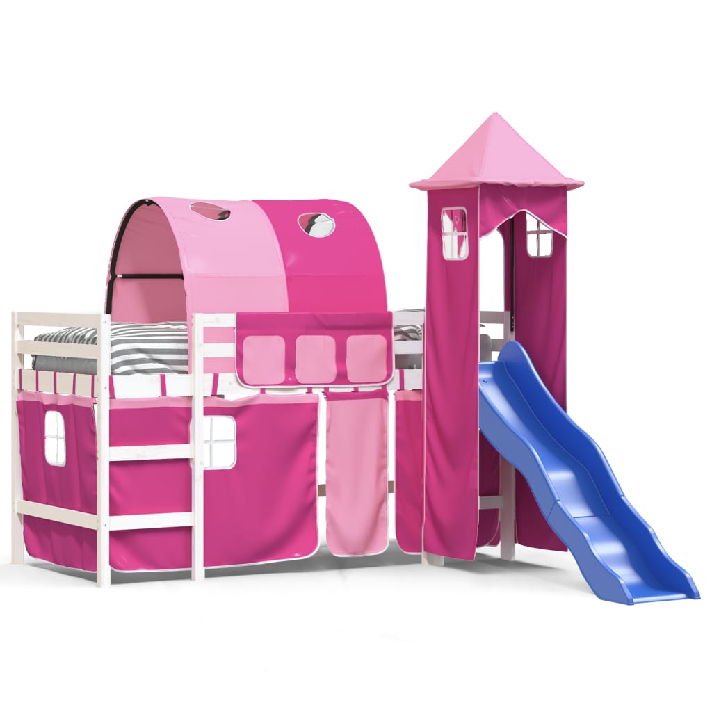 vidaXL Cama alta para niños con torre madera pino rosa 90x190 cm