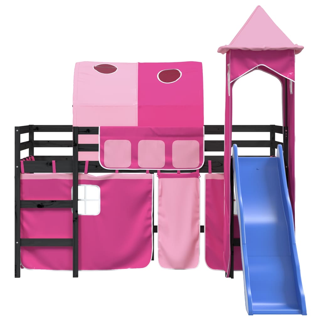 vidaXL Cama alta para niños con torre madera pino rosa 90x190 cm