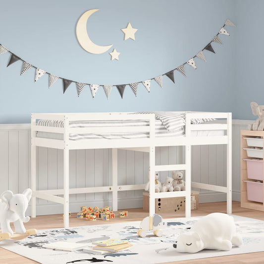 vidaXL Cama alta de niños escalera madera maciza pino blanco 80x200 cm