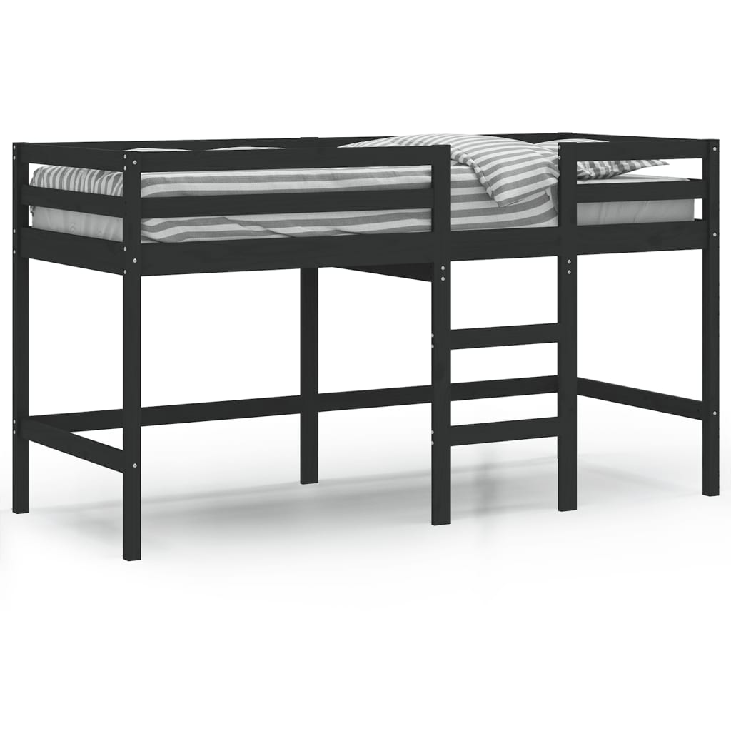 vidaXL Cama alta de niños escalera madera maciza pino negra 90x200 cm