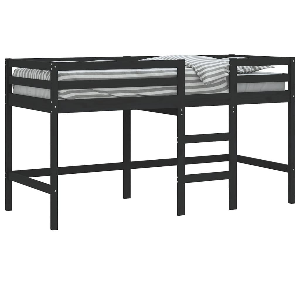 vidaXL Cama alta de niños escalera madera maciza pino negra 90x200 cm