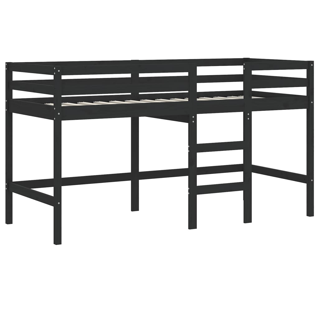 vidaXL Cama alta de niños escalera madera maciza pino negra 90x200 cm