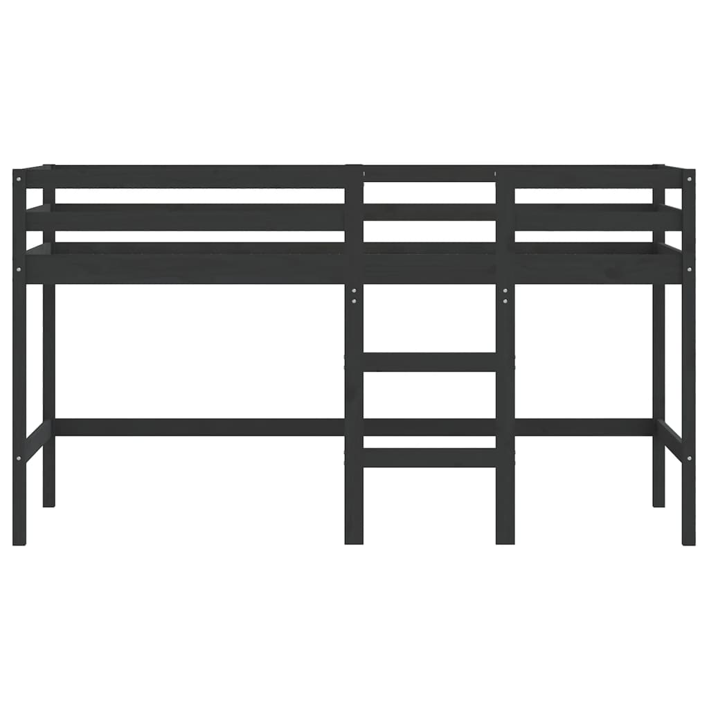 vidaXL Cama alta de niños escalera madera maciza pino negra 90x200 cm