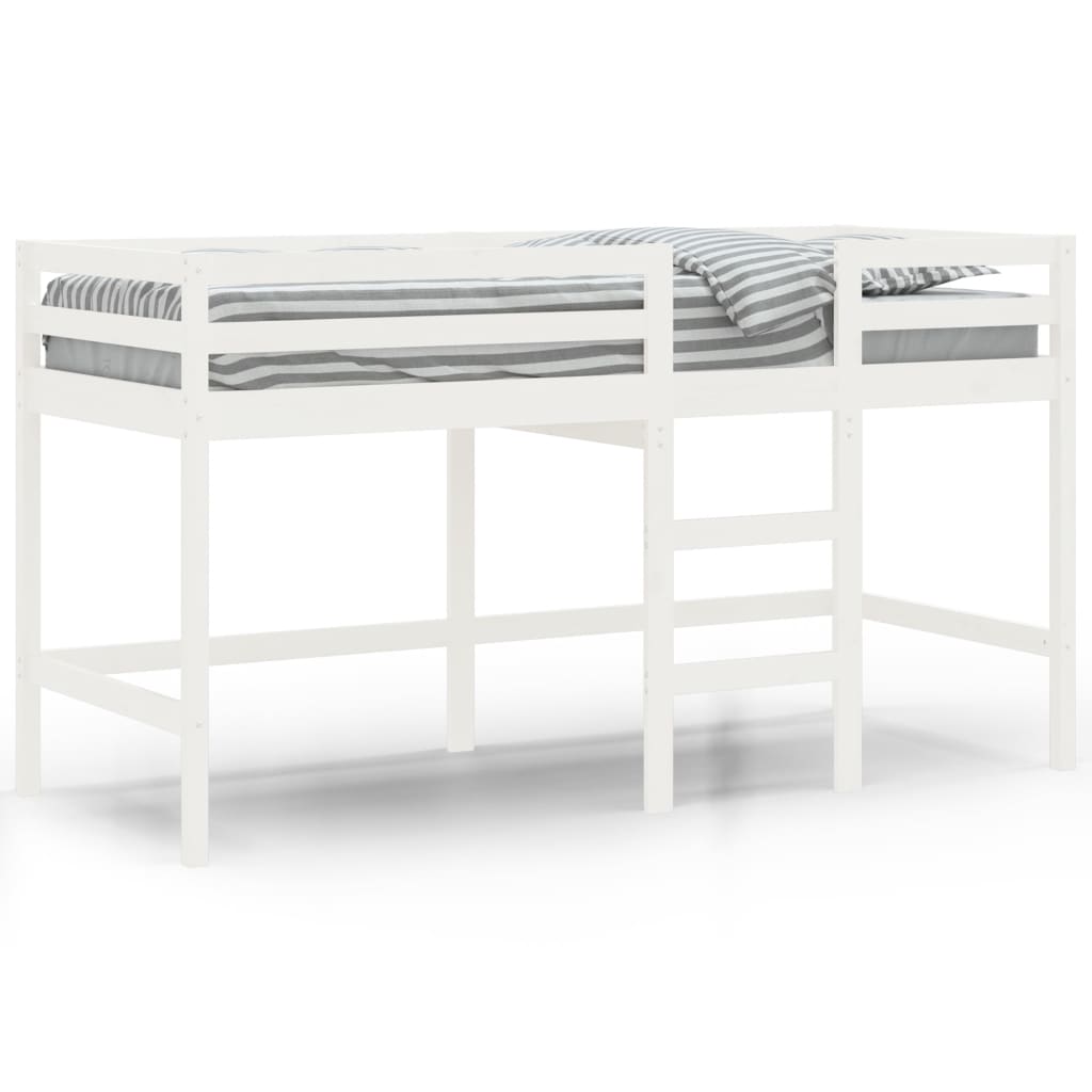 vidaXL Cama alta de niños con escalera madera maciza blanca 90x200 cm