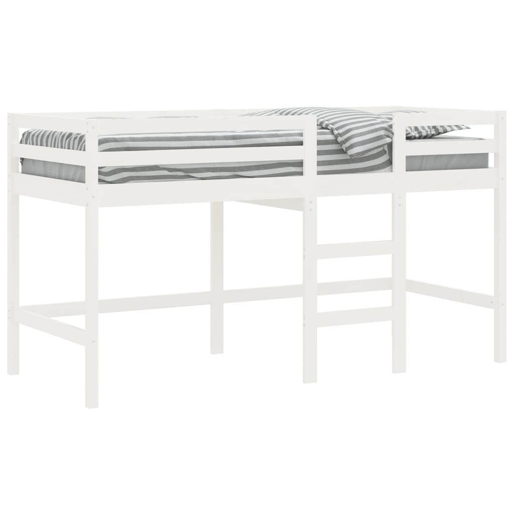 vidaXL Cama alta de niños con escalera madera maciza blanca 90x200 cm