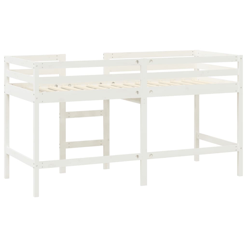 vidaXL Cama alta de niños con escalera madera maciza blanca 90x200 cm