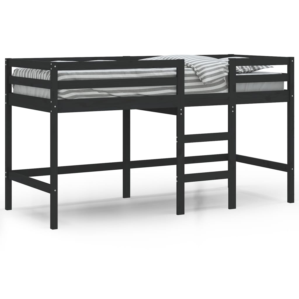 vidaXL Cama alta de niños escalera madera maciza pino negra 90x190 cm