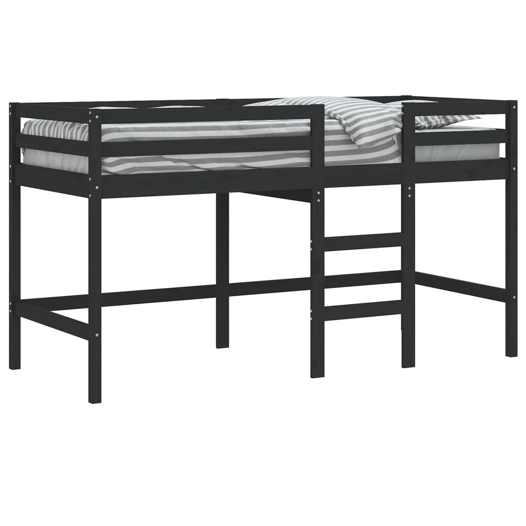 vidaXL Cama alta de niños escalera madera maciza pino negra 90x190 cm