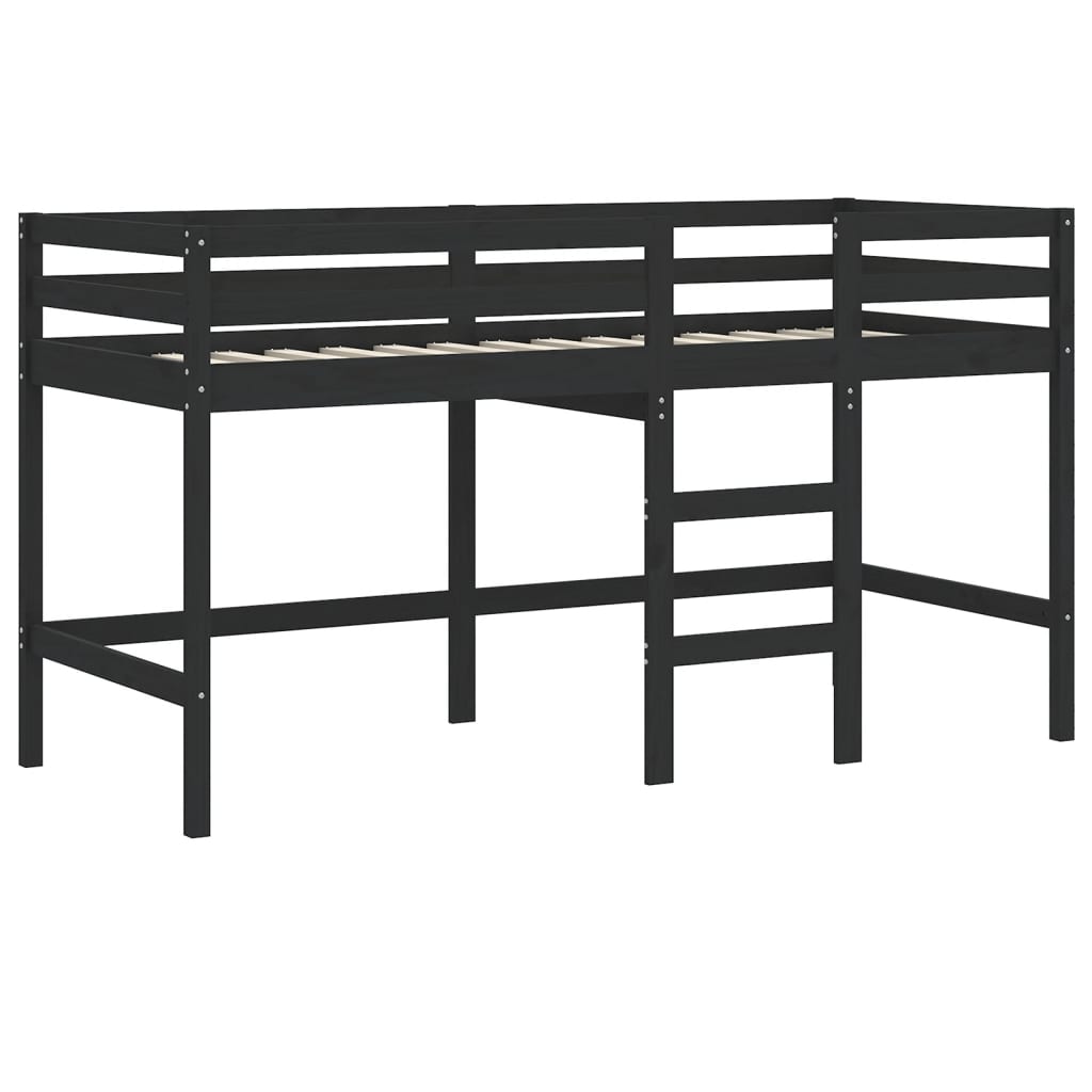 vidaXL Cama alta de niños escalera madera maciza pino negra 90x190 cm