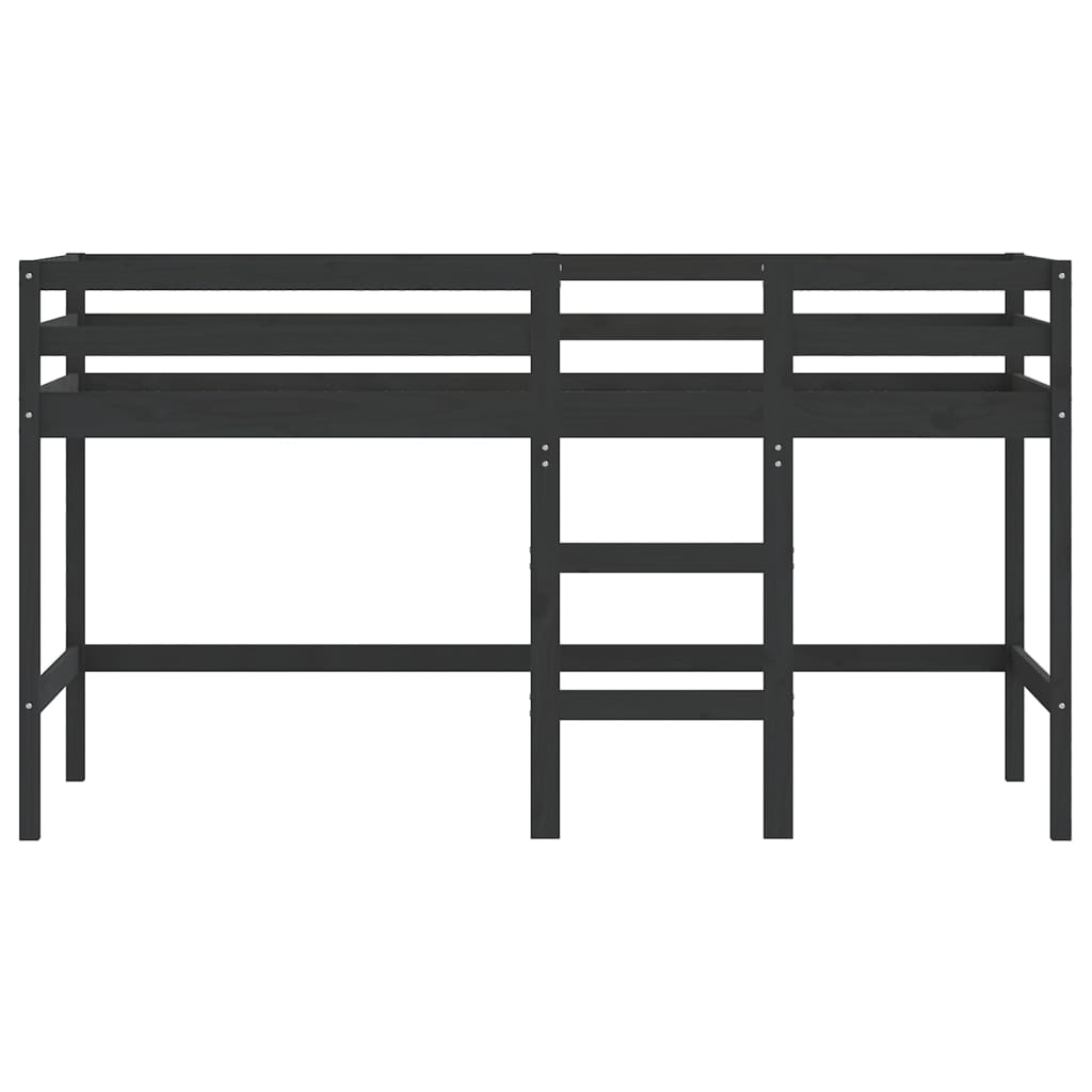 vidaXL Cama alta de niños escalera madera maciza pino negra 90x190 cm