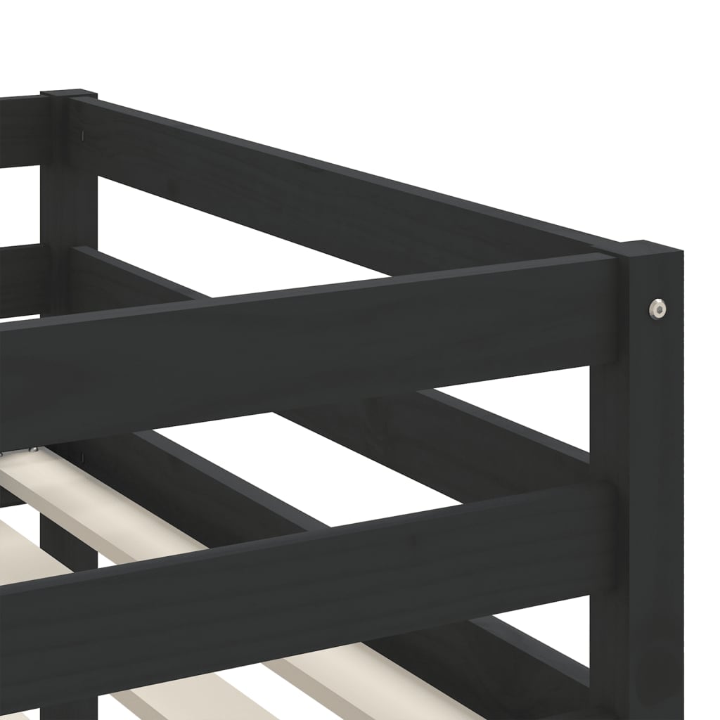 vidaXL Cama alta de niños escalera madera maciza pino negra 90x190 cm