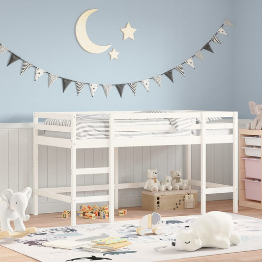 vidaXL Cama alta de niños escalera madera maciza pino blanco 80x200 cm