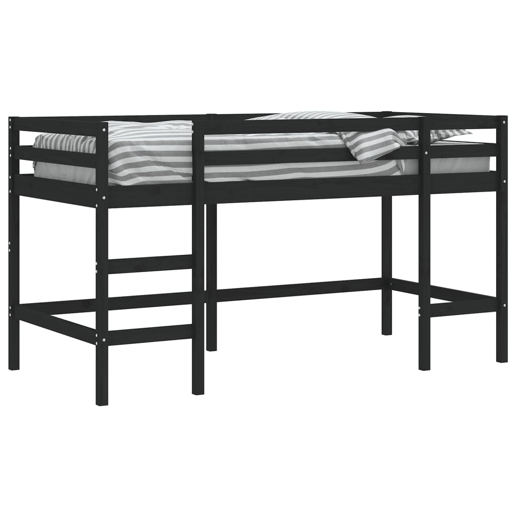 vidaXL Cama alta de niños escalera madera maciza pino negra 90x200 cm