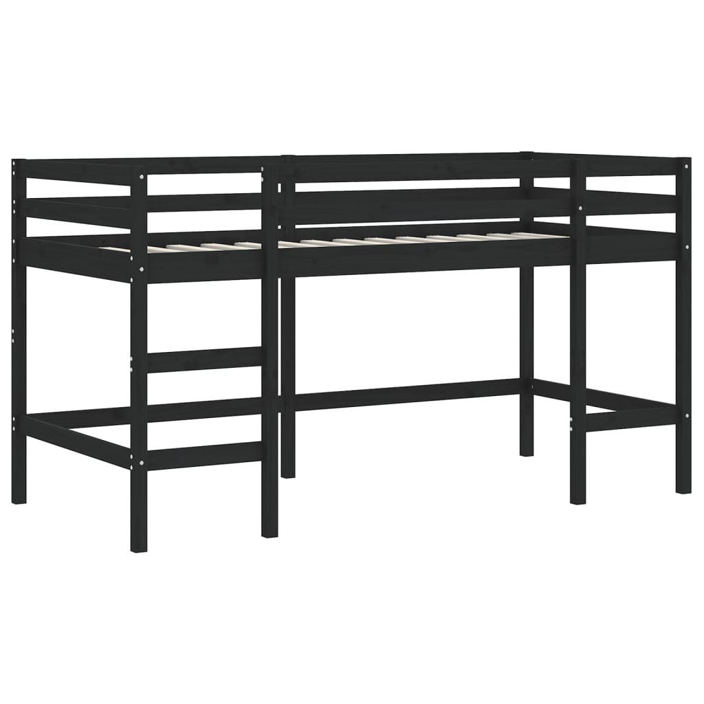 vidaXL Cama alta de niños escalera madera maciza pino negra 90x200 cm