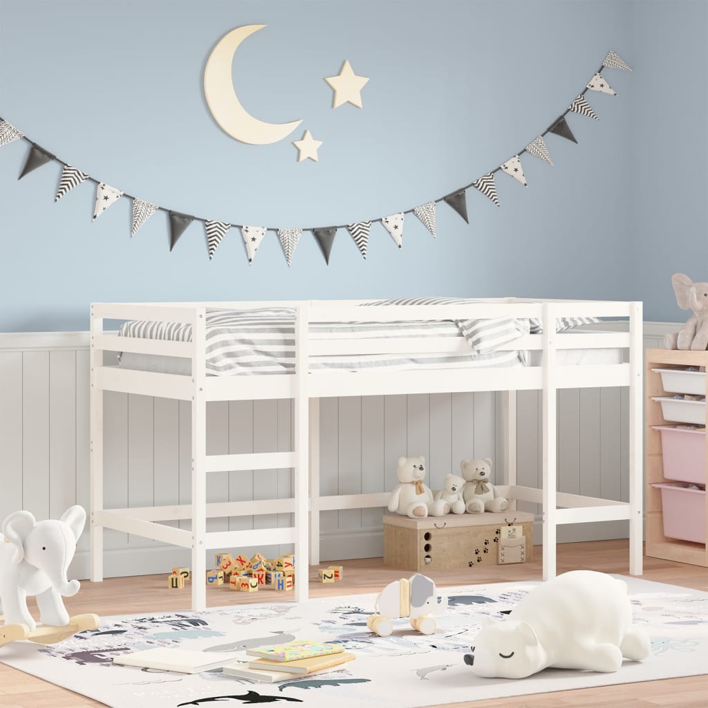 vidaXL Cama alta de niños con escalera madera maciza blanca 90x200 cm